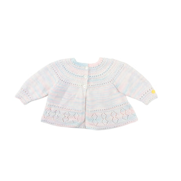 Hand knit cardigan 0-3m (pink/blue stripe)