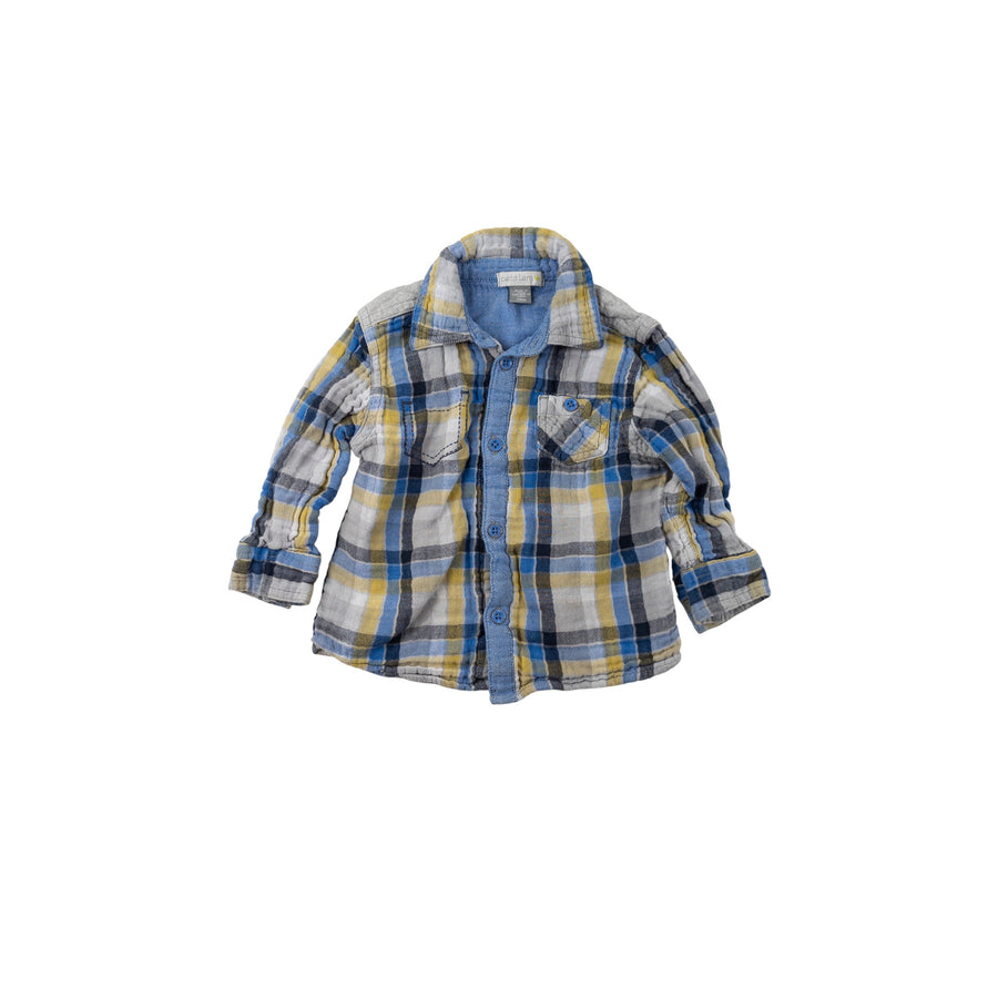 Petit Lem shirt 12m (blue/yellow plaid)
