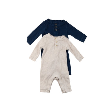 Old Navy rompers 0-3m (cream/navy waffle)