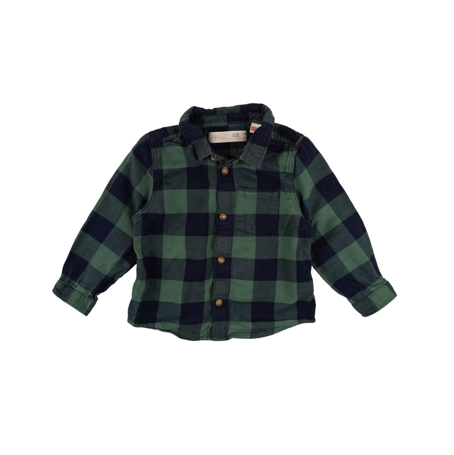 Zara shirt 12-18m (green plaid)