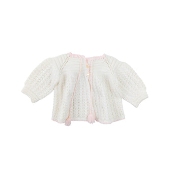 Hand made cardigan 0-3m (white/pink)