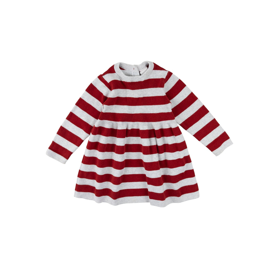 H&M knit dress 9-12m (red/grey stripe)