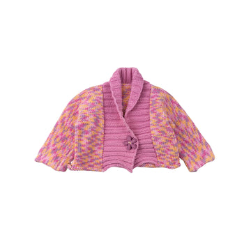 Hand knit cardigan 6m (pink flower button)