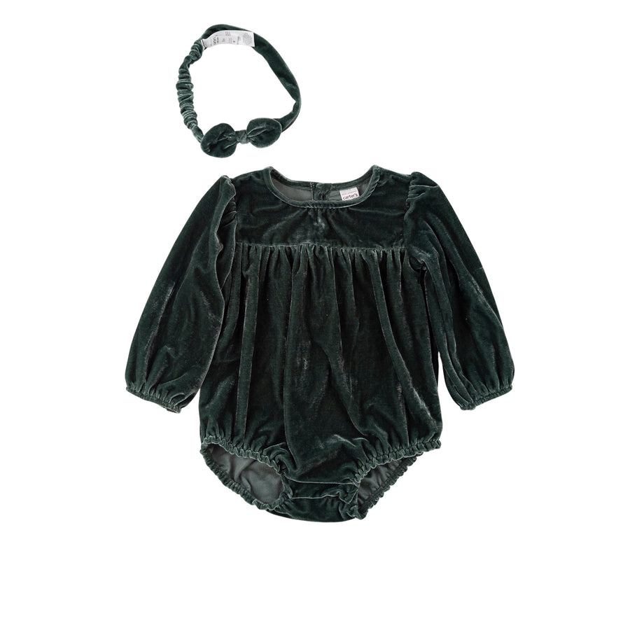 Carter's bodysuit + headband 18m (green velour)