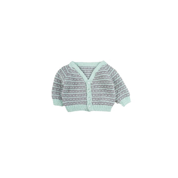 Hand made cardigan 0-3m (green/grey)