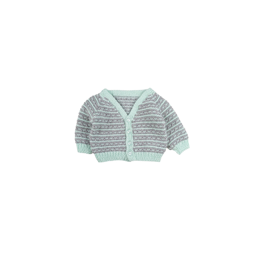 Hand made cardigan 0-3m (green/grey)