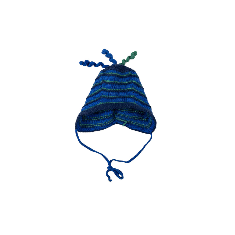 Hand knit hat 6-12m (blue/green)