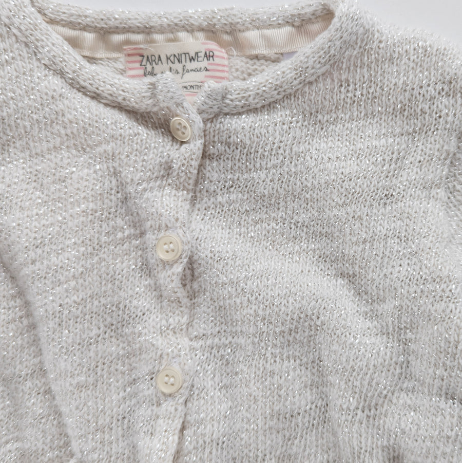 Zara knitwear cream cardigan with silver sparkle thread for babies age 9-12 months